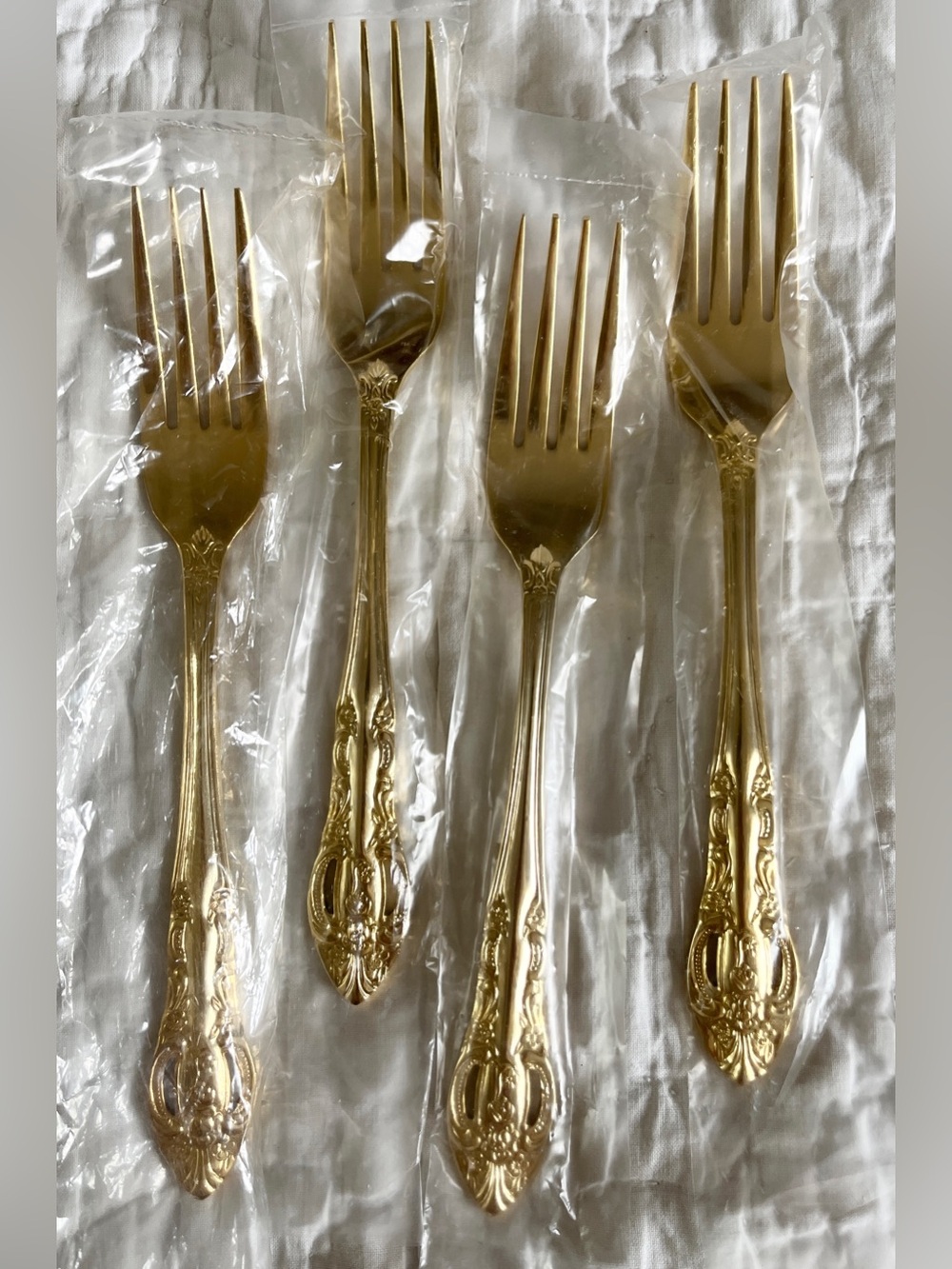 x4 NEW H.F. Ltd Rose Gold Plated Stainless Dinner Fork Pierced Rose Versailles